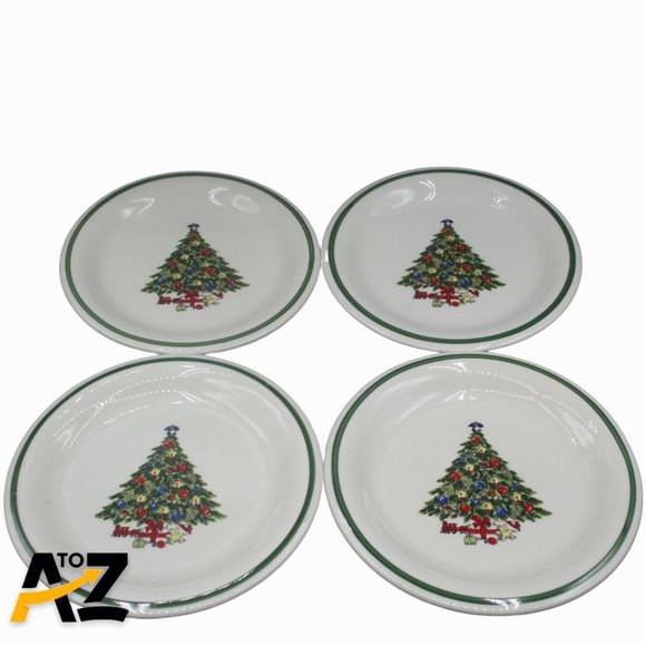 Set of 7 ~ 6⅝" STONEWARE SMALL Bowls ~ Christmas Tree ~ Off White / Green Bands - Picture 3 of 12